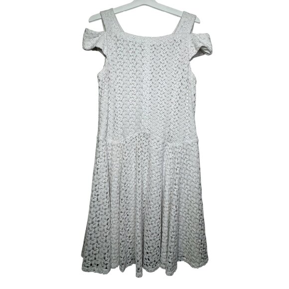 Cold Shoulder White Lace Midi Dress Rabbit Rabbit Rabbit Size 16 Polyester Elega - Picture 3 of 8